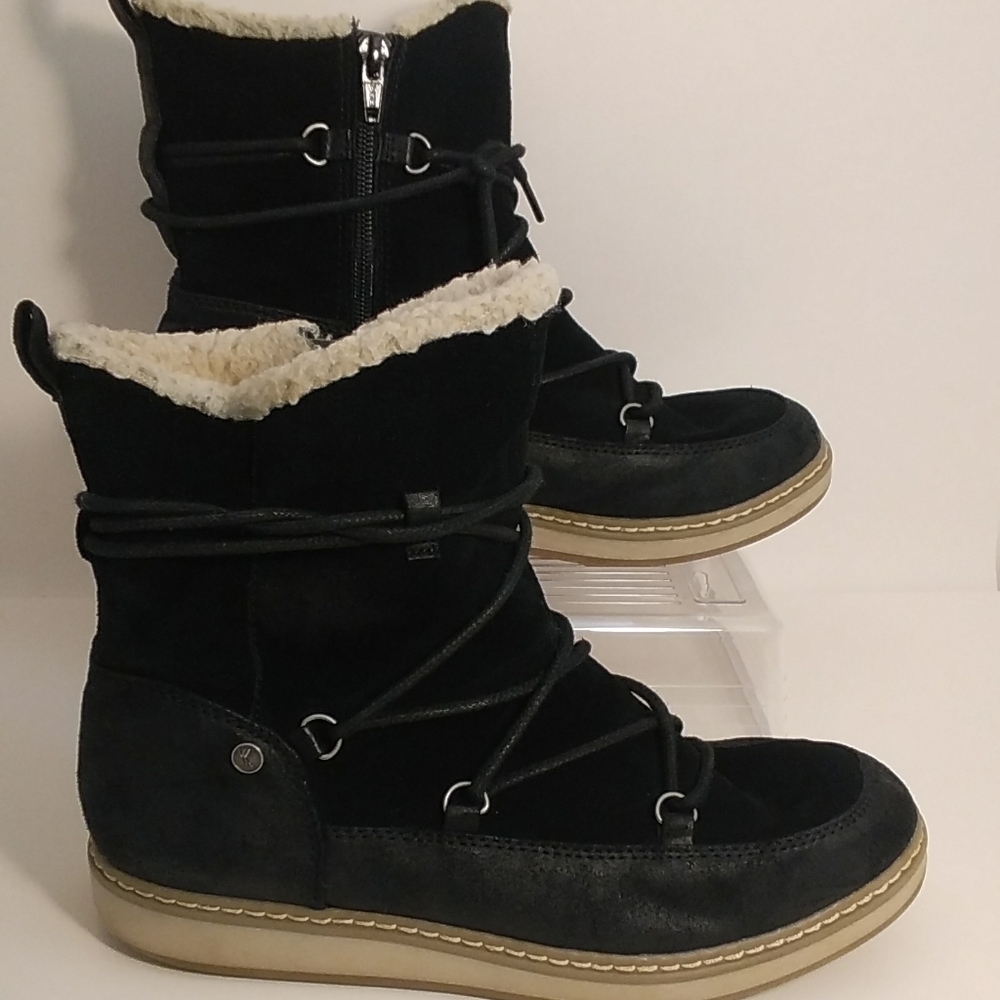 White Mountain Topaz Black Suede Leather Faux Fur Lined Snow Boots Size 7.5 Zip
